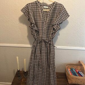 Chic Plaid Midi Dress with Waist Tie